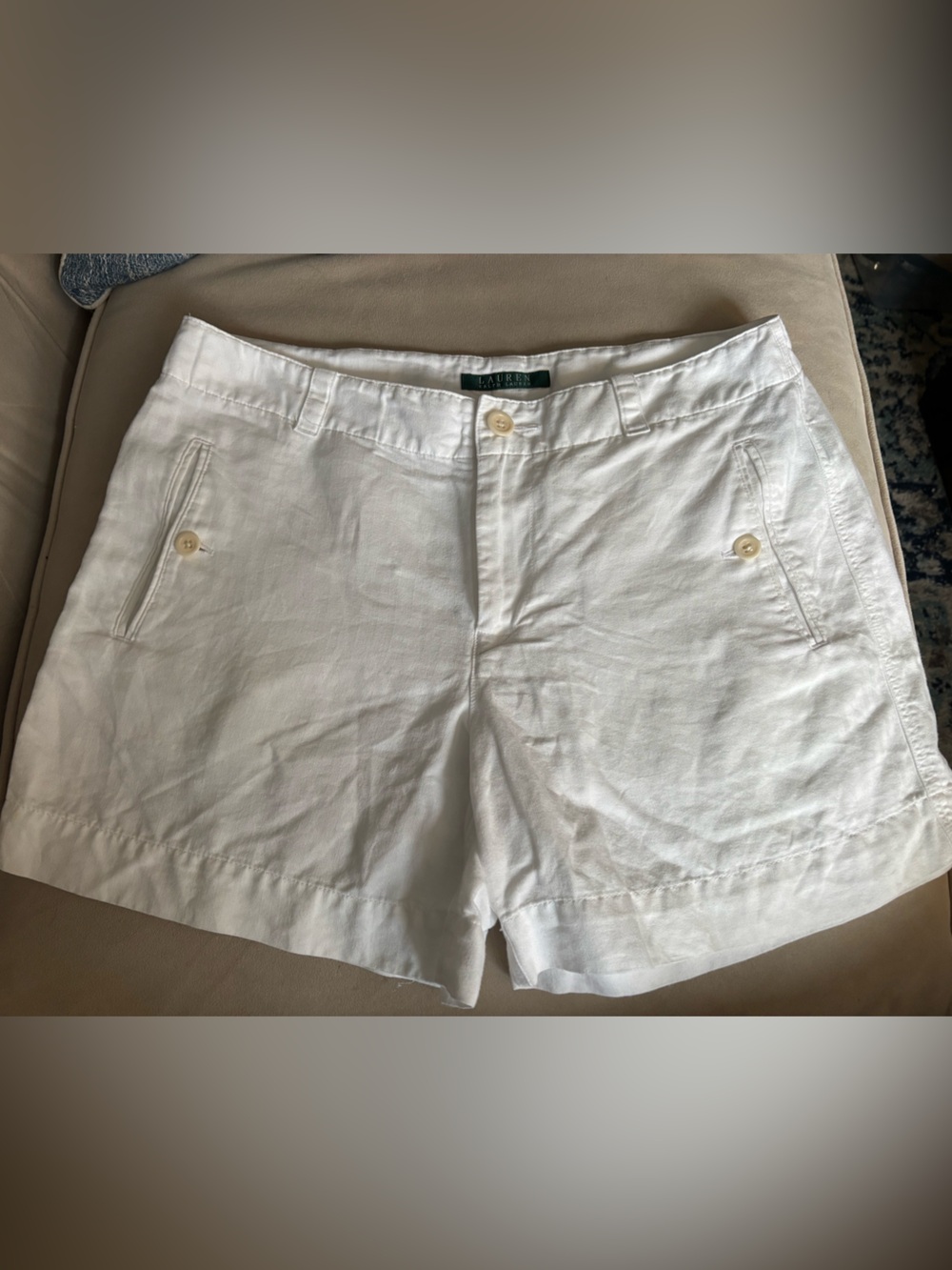Lauren Ralph Lauren White Linen-Blend Women’s Shorts Subtle Chevron Pattern 6